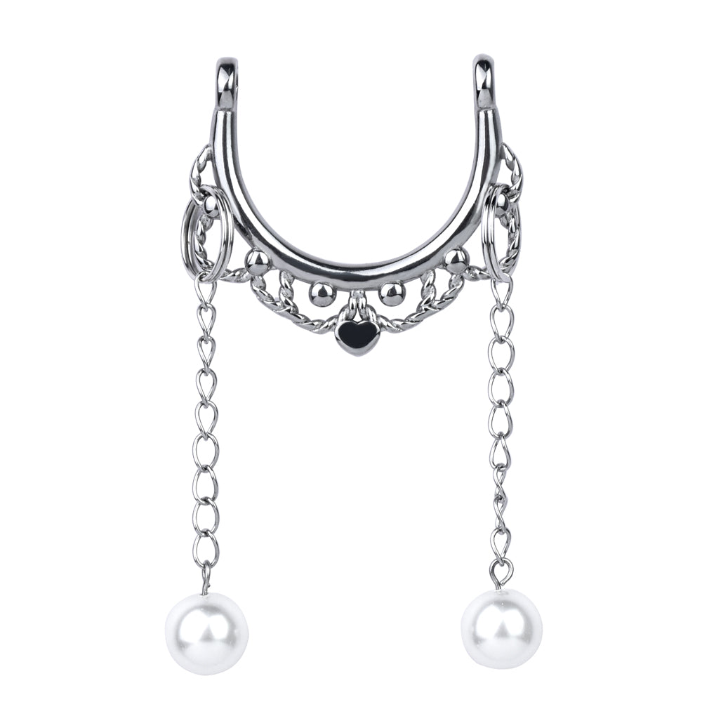 Heart-Shaped Bell & Pearl Shape Pendant Nipple Clamp