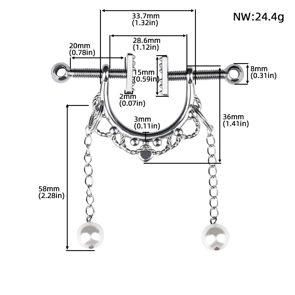 Heart-Shaped Bell & Pearl Shape Pendant Nipple Clamp