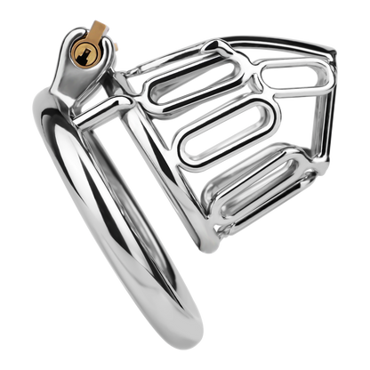 Xscockcage| Ice Silver Mech Geometric Frame Integrated Lock Cage Chastity Cage