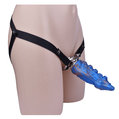 Xscockcage| Metal Inverted Blue Chastity Cage with Removable Animal Dildo (Curve Ring) ChastiDick