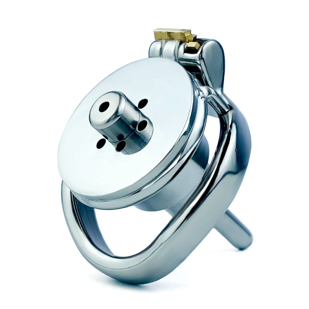 Metal Inverted Flat Chastity Cage With Urethral Tube