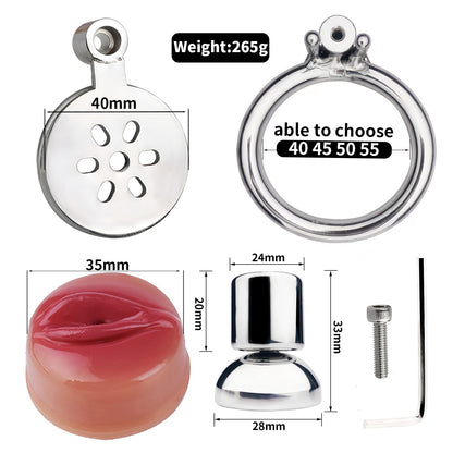 Xscockcage| Metal Inverted Pussy Shape Chastity Cage with Removable Realistic Pink Pussy(Regular Ring)  New Design ChastiDick