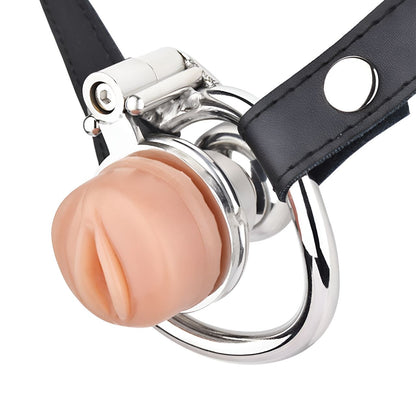 Xscockcage| Metal Inverted Pussy Shape Chastity Cage with Removable Realistic Pink Pussy(Regular Ring)  New Design ChastiDick