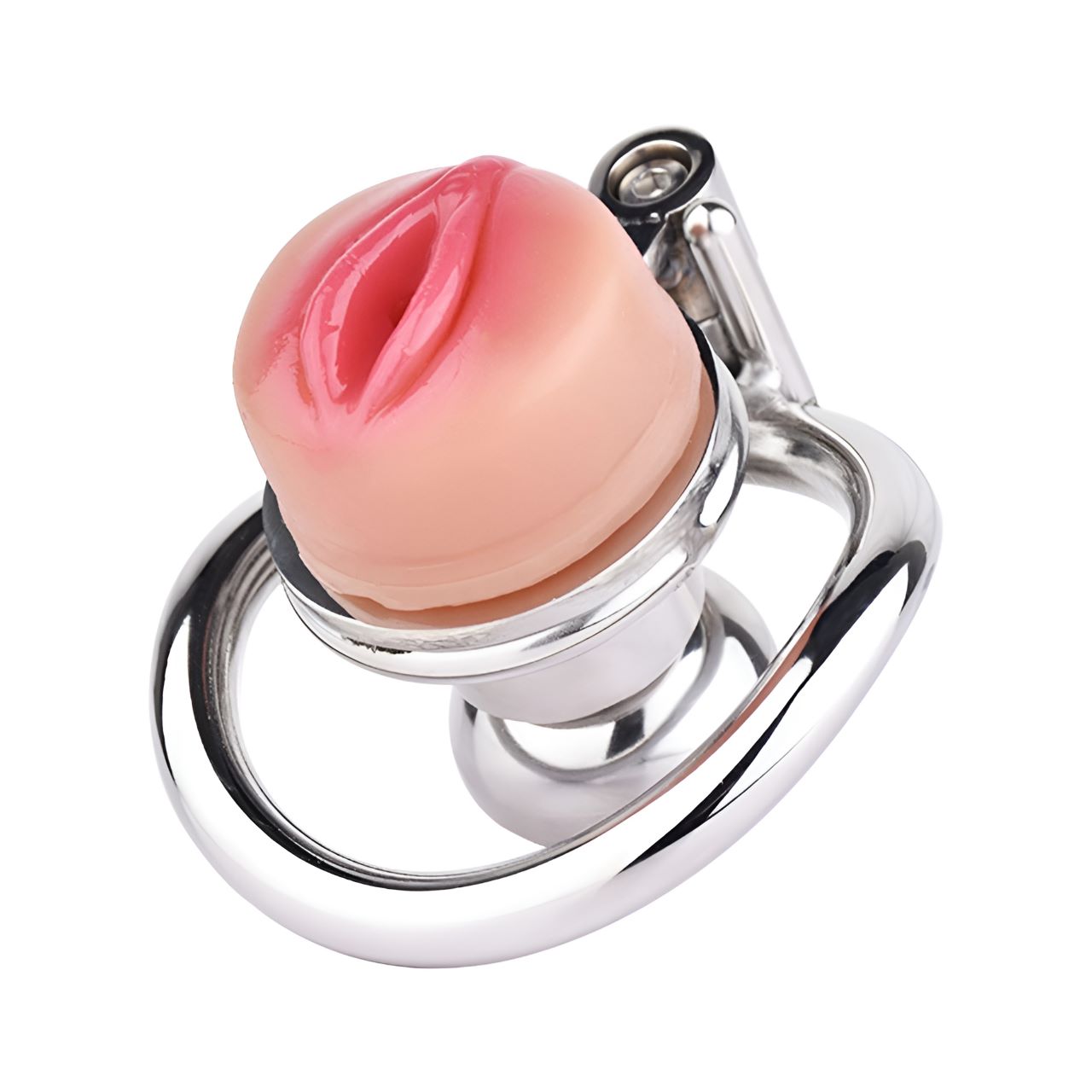 Xscockcage| Metal Inverted Pussy Shape Chastity Cage with Removable Realistic Pink Pussy(Regular Ring)  New Design ChastiDick