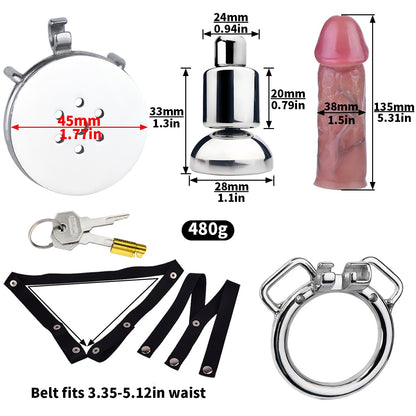 Xscockcage| Metal Inverted Chastity Cage with Removable Realistic Dildo(Regular Ring) ChastiDick