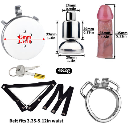 Xscockcage| Metal Inverted Chastity Cage with Removable Realistic Dildo(Curve Ring) ChastiDick