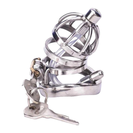 Metal Dome Chastity Cage With Urethral Tube