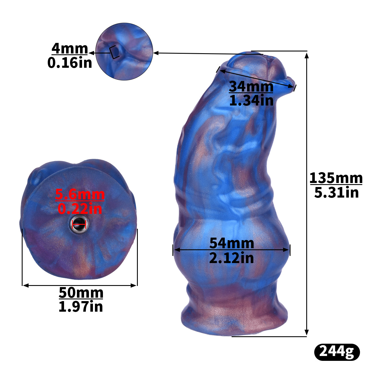 Xscockcage| Metal Inverted Blue Chastity Cage with Removable Animal Dildo (Curve Ring) ChastiDick