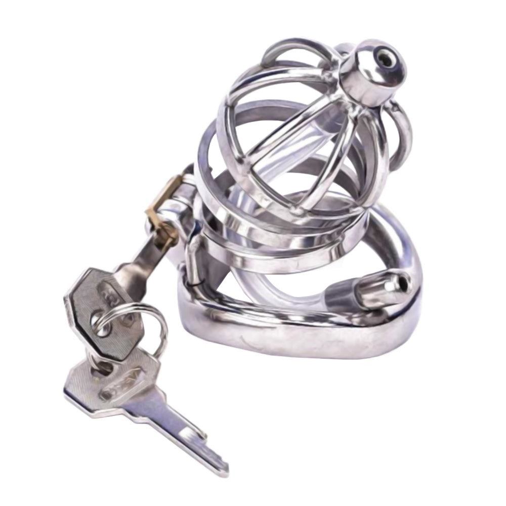 Metal Dome Chastity Cage With Urethral Tube