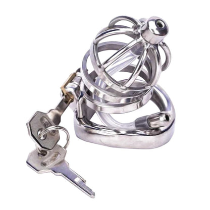 Metal Dome Chastity Cage With Urethral Tube