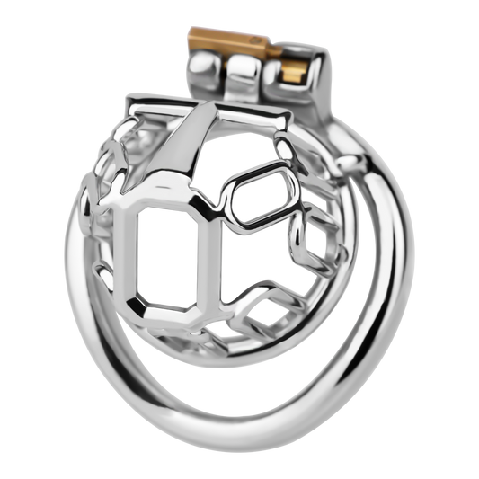 Xscockcage| Ice Silver Mech Geometric Frame Integrated Lock Cage Chastity Cage
