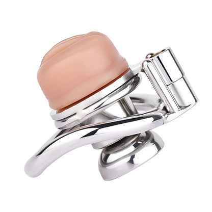 Xscockcage| Metal Inverted Pussy Shape Chastity Cage with Removable Realistic Pink Pussy(Regular Ring)  New Design ChastiDick