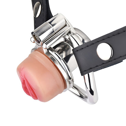 Xscockcage| Metal Inverted Pussy Shape Chastity Cage with Removable Realistic Pink Pussy(Regular Ring)  New Design ChastiDick