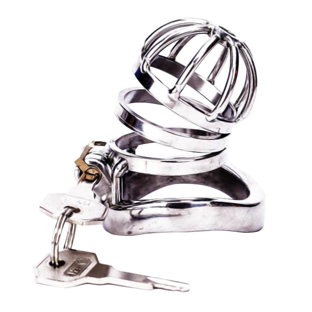 Metal Dome Chastity Cage With Urethral Tube