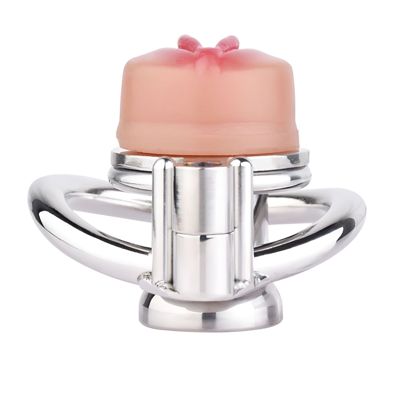 Xscockcage| Metal Inverted Pussy Shape Chastity Cage with Removable Realistic Pink Pussy(Regular Ring)  New Design ChastiDick