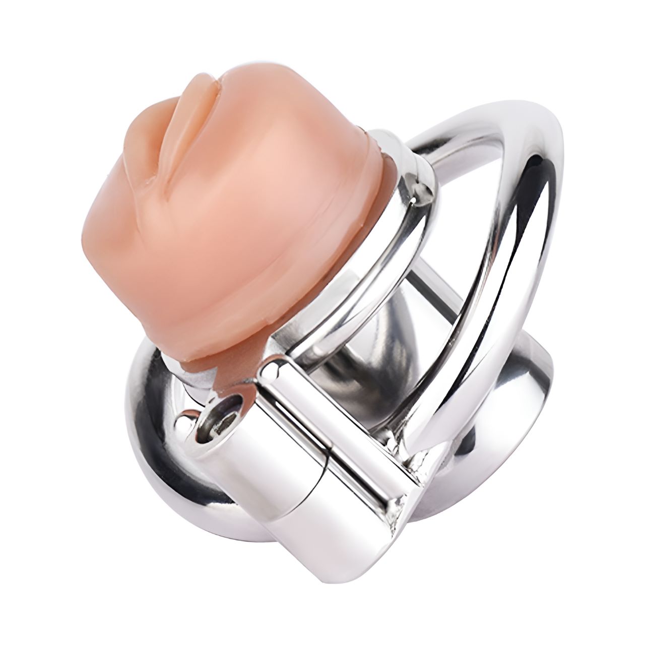 Xscockcage| Metal Inverted Pussy Shape Chastity Cage with Removable Realistic Pink Pussy(Regular Ring)  New Design ChastiDick