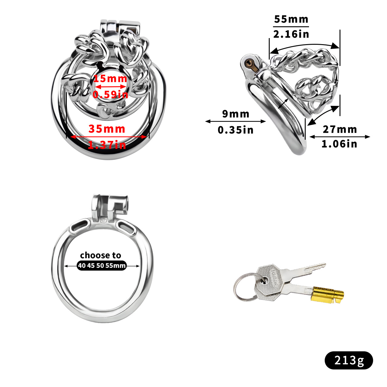 Xscockcage| Steel Chain CB Cage Chastity Cage– Hollow, Lockable, Breathable