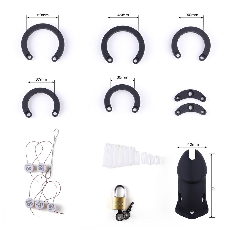 Black Silicone Soft Chastity Cage Large Set