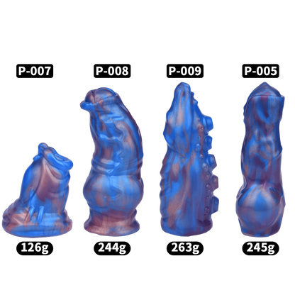 Xscockcage| Metal Inverted Blue Chastity Cage with Removable Animal Dildo (Curve Ring) ChastiDick